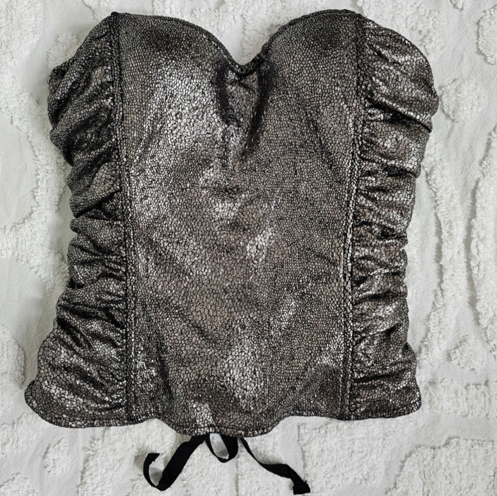 Guess Los Angeles Metallic Bustier Corset Back Strapless Rayna Top